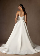 Azazie Katalina Diamond White Ball-Gown Strapless Satin Dress diamond_white