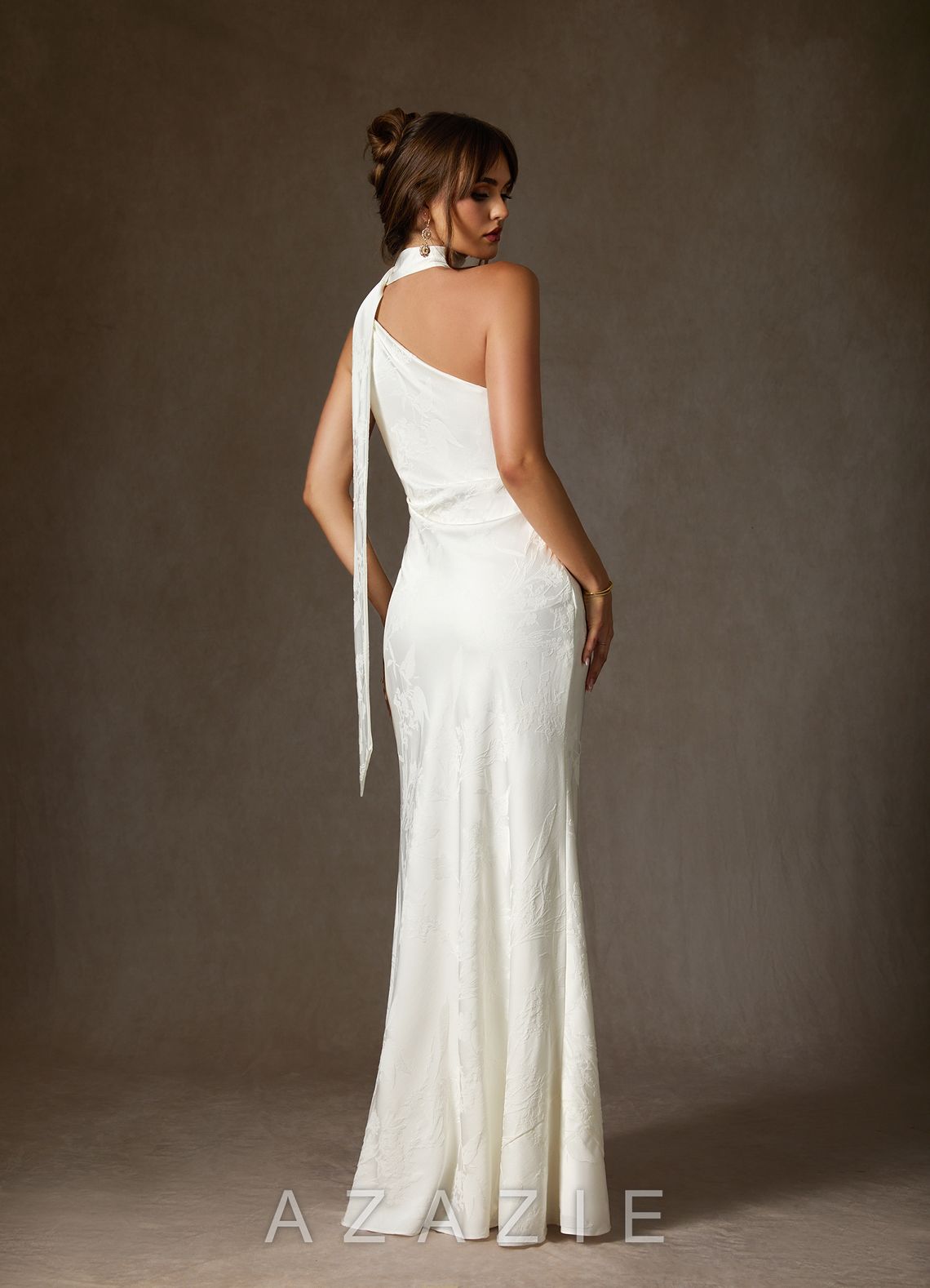 Azazie Misty Diamond White Sheath One Shoulder Floral Jacquard Dress diamond_white