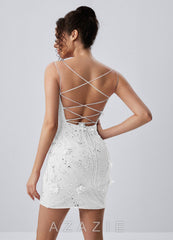 Marceline White Spaghetti Strap 3D Floral Lace-Up Bodycon Mini Dress