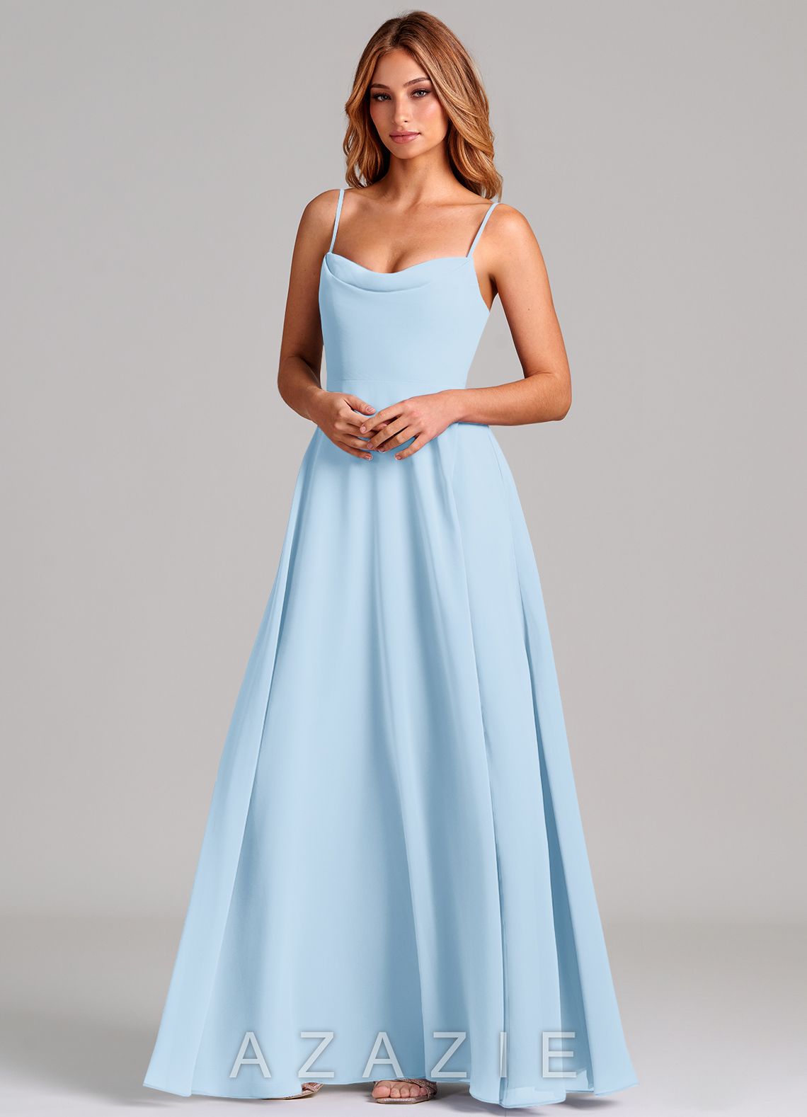 Azazie Elle Sky Blue A-Line Pleated Chiffon Dress sky_blue