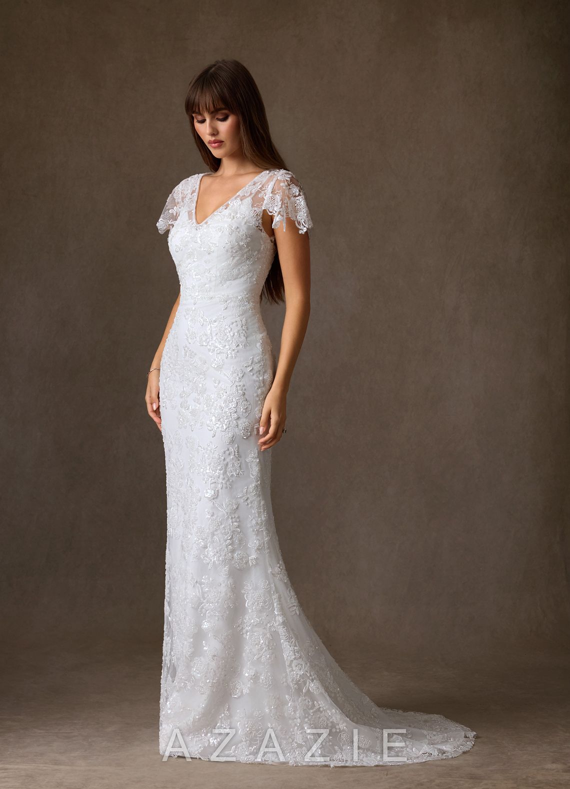 Azazie Tiana Diamond White Sheath Lace Dress