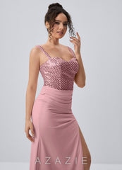 Ainrose Dusty Pink Beading Sequin Embroidery Midi Dress