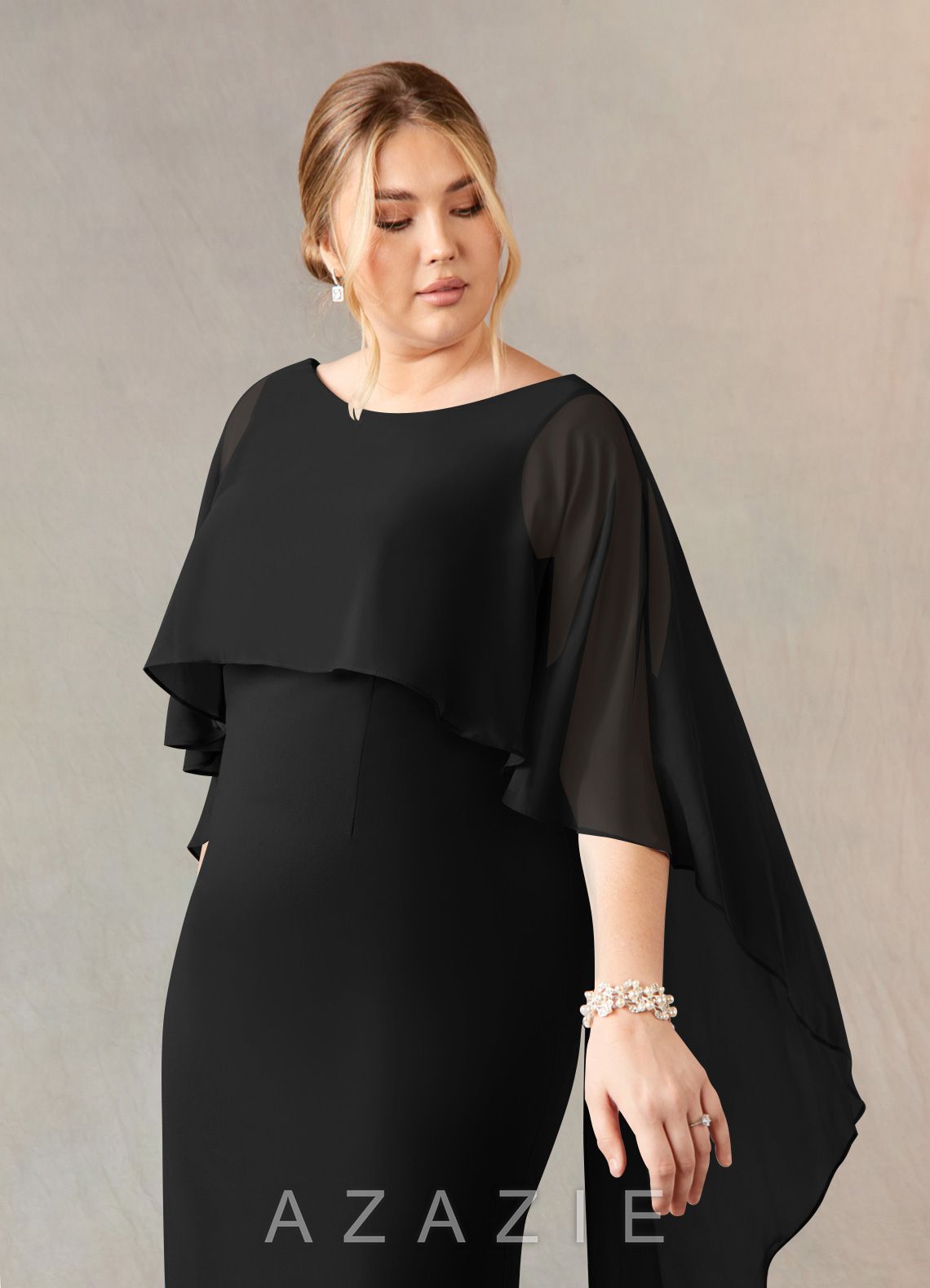 Azazie Dion Black Sheath Scoop Stretch Crepe Dress black