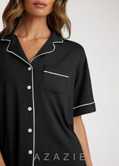 Bamboo Fiber Contrast Piping Pajama Set  black