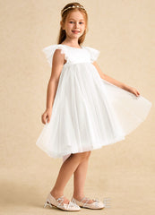 Azazie Munchkin Ivory Blushing Pink A-Line Bow Tulle Dress ivory/blushing_pink