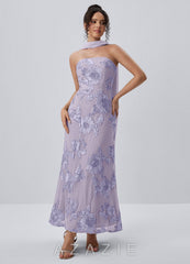 Esperanza Pale Purple Strapless 3D Floral Applique Maxi Dress