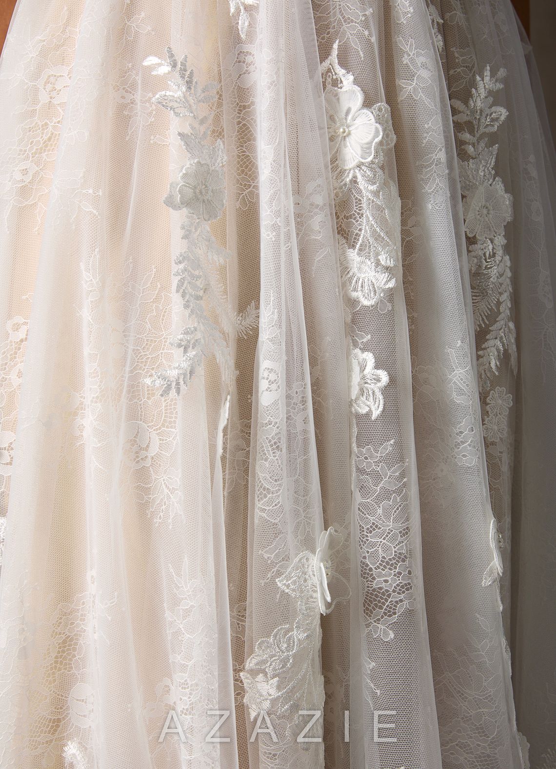 Azazie Monda Wedding Dress Diamond White Champagne A-Line Lace Tulle Dress