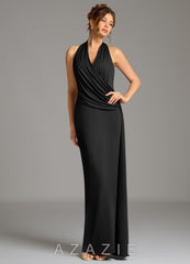 Azazie Nakia Black Sheath Pleated Premium Stretch Jersey Dress black