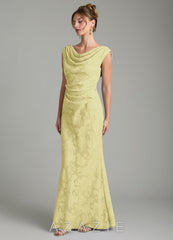 Azazie Kieryn Lemon Sorbet Mermaid Pleated Floral Burnout Dress lemon_sorbet