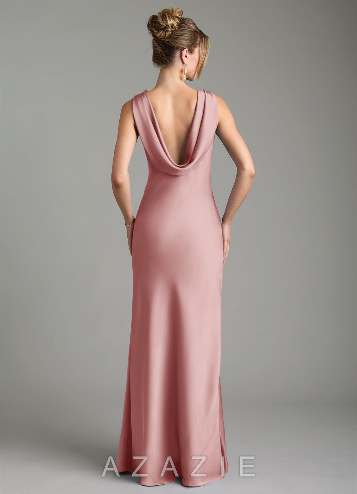 Azazie Aussie Dusty Rose Sheath Pleated Stretch Satin Dress dusty_rose