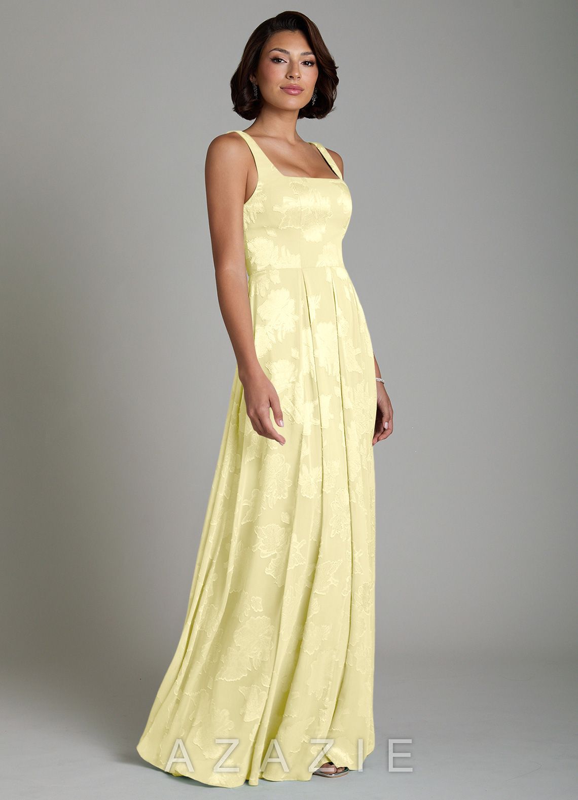 Azazie Persia Lemon Sorbet A-Line Corset Floral Jacquard Burnout Dress lemon_sorbet