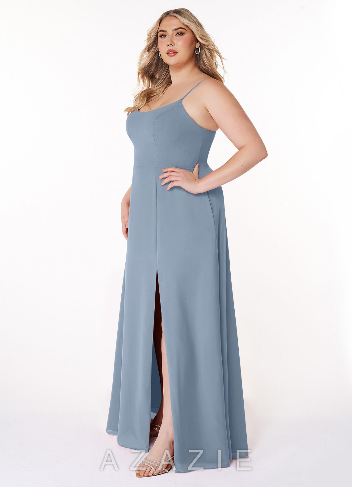 Azazie Moira Dusty Blue A-Line Scoop Chiffon Dress dusty_blue
