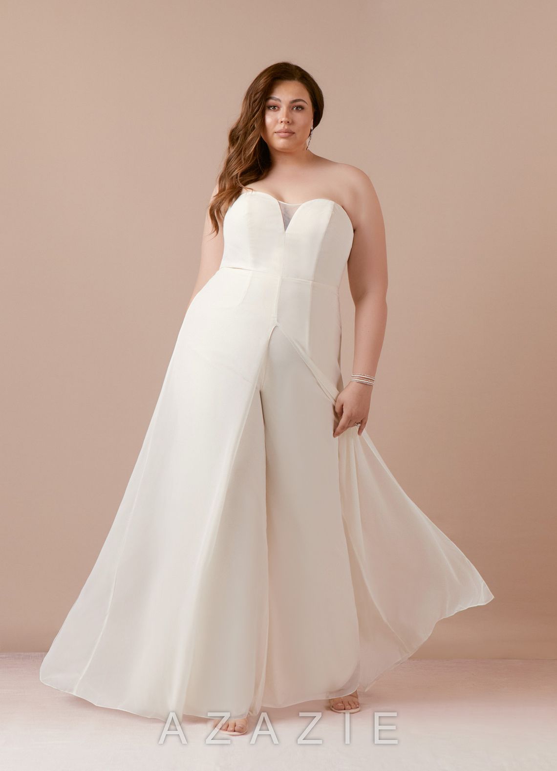 Azazie Tamara Wedding Dress Diamond White Pant Styles Strapless Chiffon Dress diamond_white