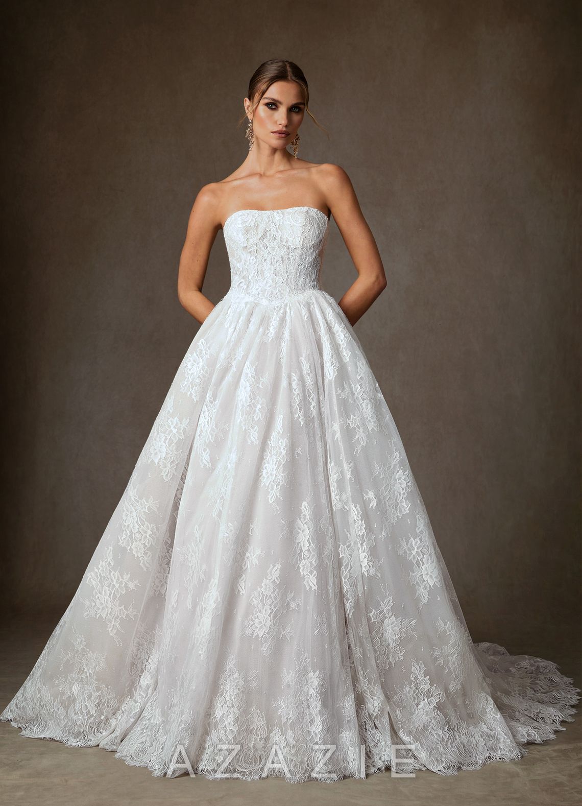 Azazie Justice Diamond White Ball-Gown Off the Shoulder Lace Dress