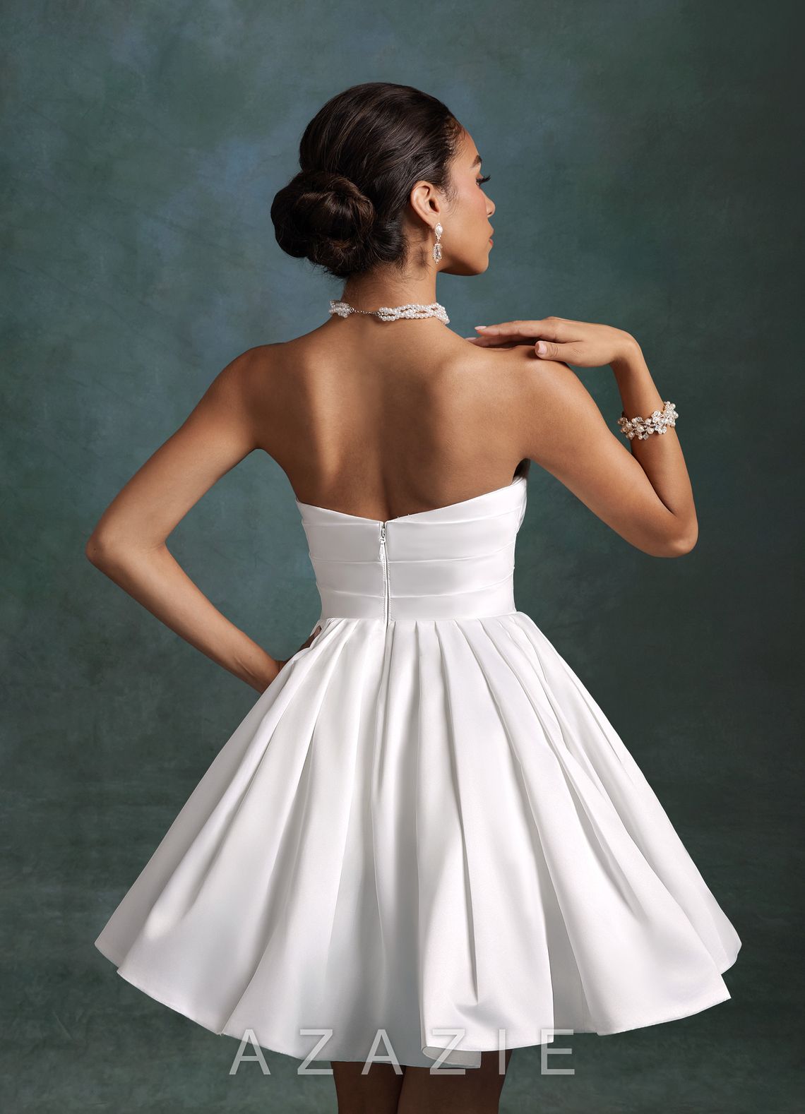 Azazie Daivey Diamond White Ball-Gown Strapless Matte Satin Dress diamond_white