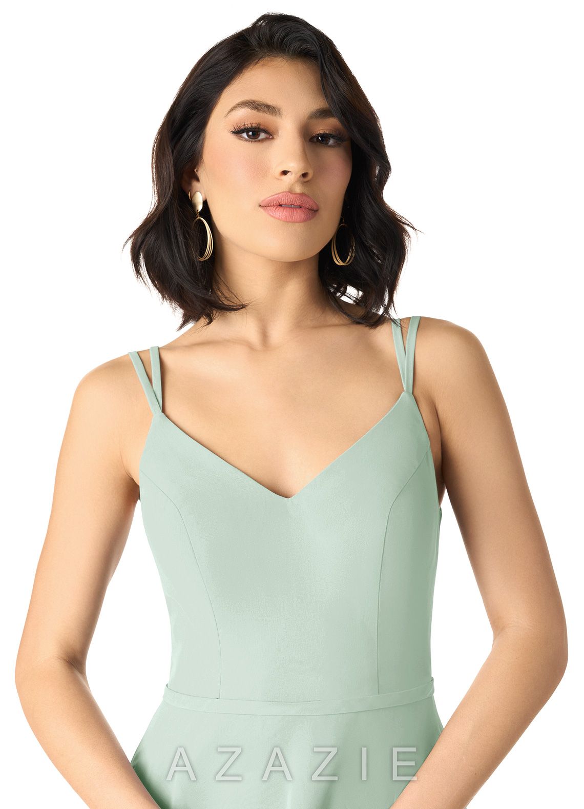 Azazie Janine Agave A-Line V-Neck Chiffon Dress agave