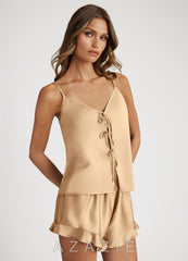 Bows Satin Cami and Shorts Pajama Set