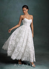 Azazie Brooklyn Diamond White Ball-Gown Strapless Lace Dress diamond_white
