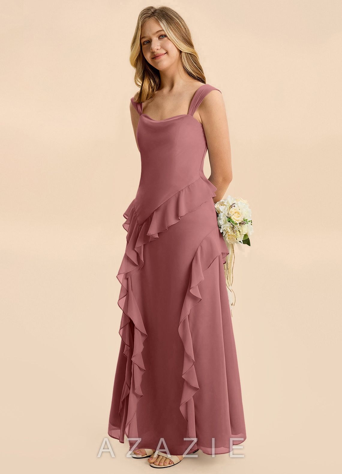 Azazie Sloane Junior Amethyst A-Line Sweetheart Neckline Chiffon Dress