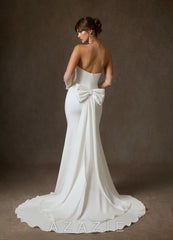 Azazie Colette Diamond White Fit and Flare Strapless Crepe Back Satin Dress diamond_white