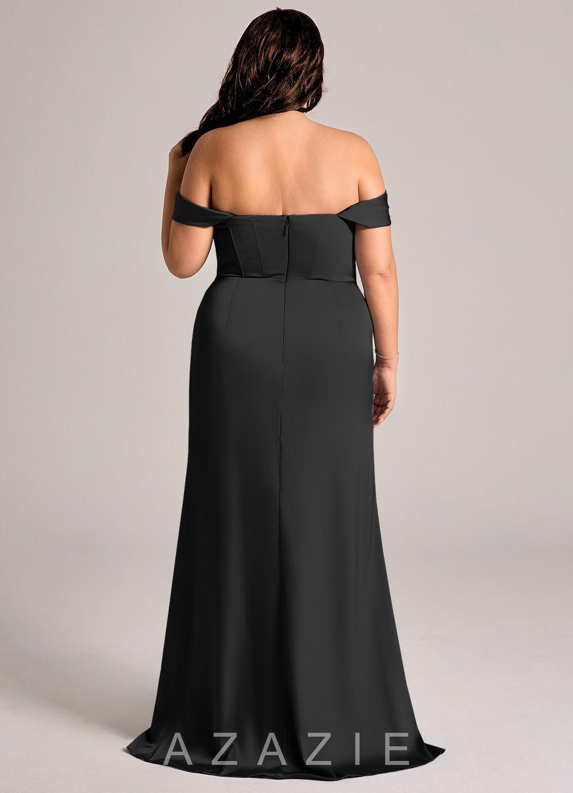 Azazie Johana Black Mermaid Off the Shoulder Stretch Satin Convertible Dress black
