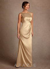 Azazie Baltimore Champagne A-Line Pleated Stretch Satin Dress champagne