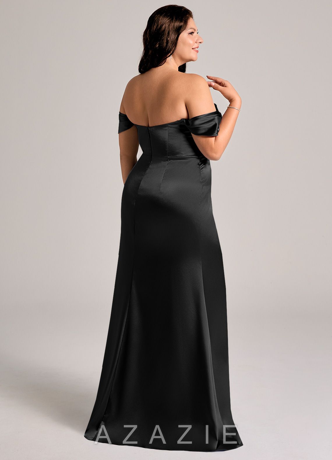 Azazie Saige Black Sheath Off the Shoulder Metallic Satin Convertible Dress black