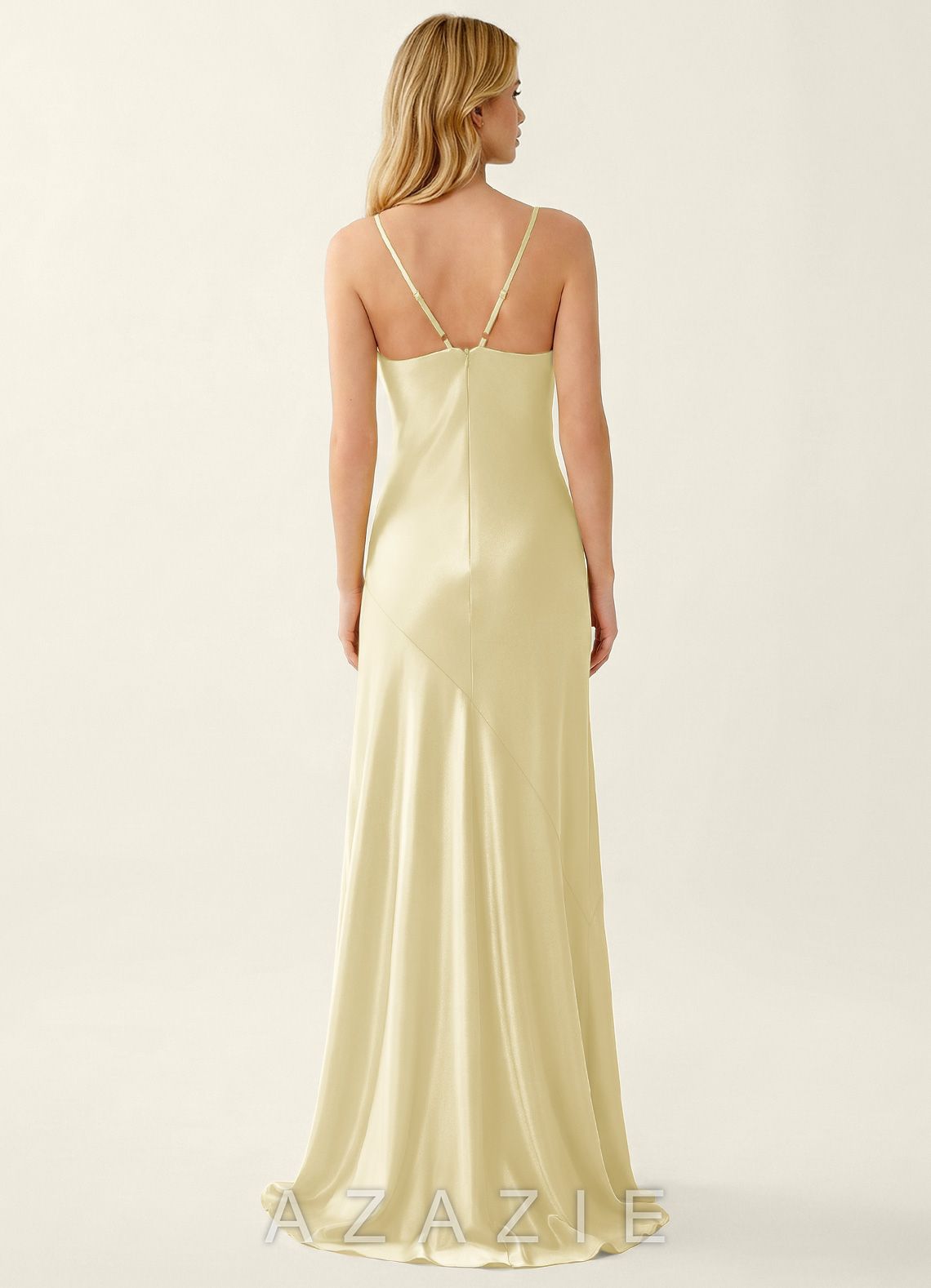 Annastazhia Lemon Sorbet High Slit Satin Vacation Dress