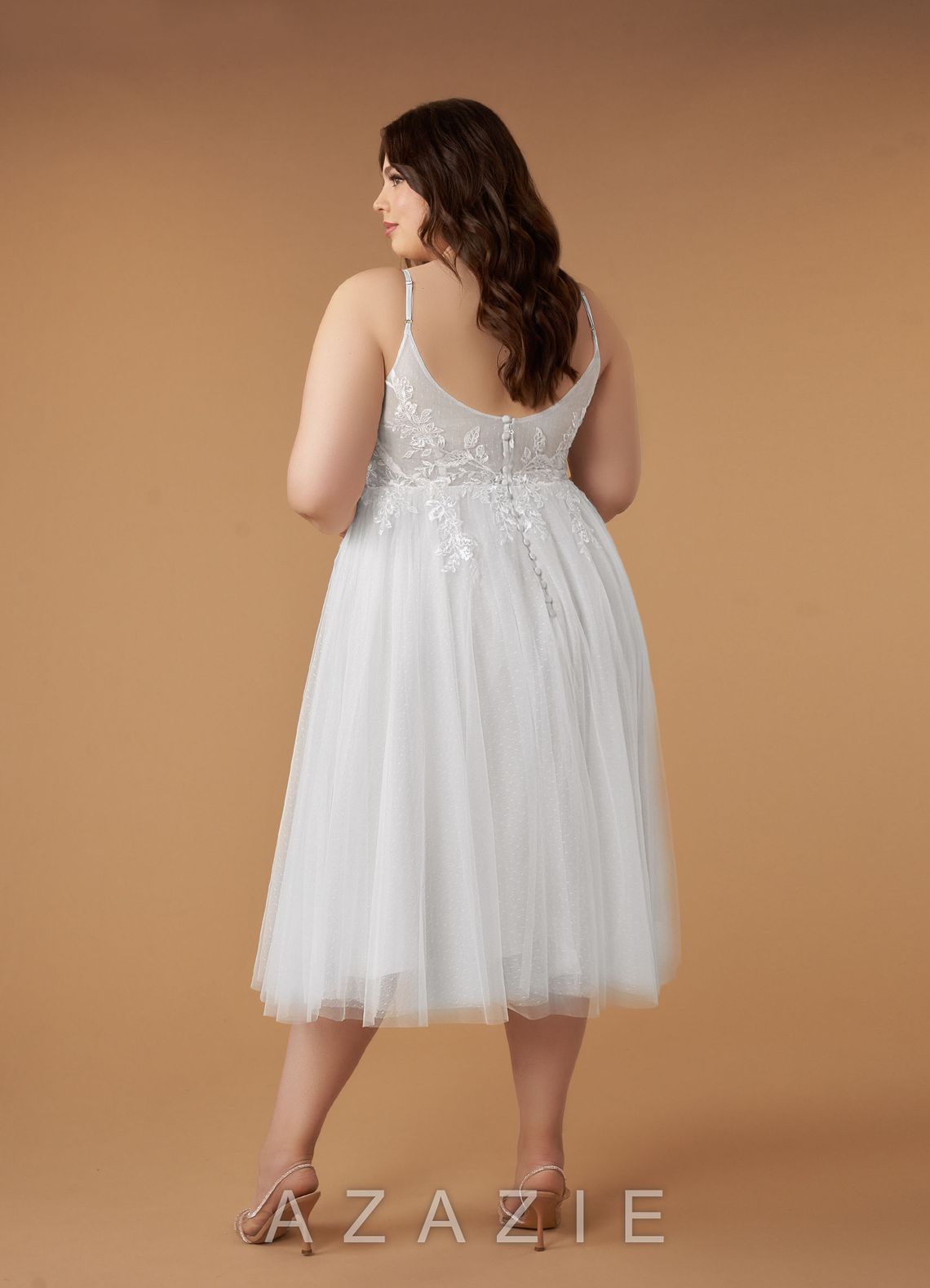 Azazie Liana Wedding Dress Diamond White A-Line V-Neck Sequins Tulle Dress diamond_white