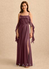Azazie Ameena Girls Formal Sangria A-Line Ruched Chiffon Dress sangria
