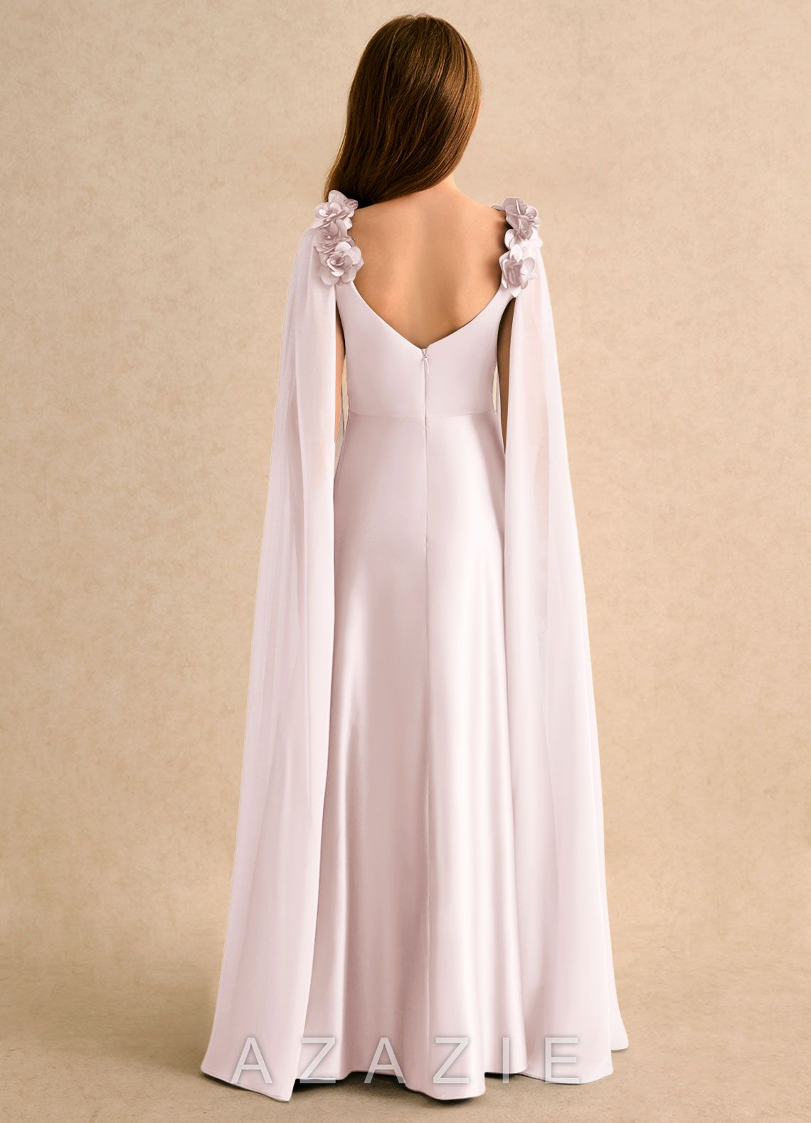 Azazie Rosita Girls Formal Blushing Pink A-Line Pleated Matte Satin Dress blushing_pink
