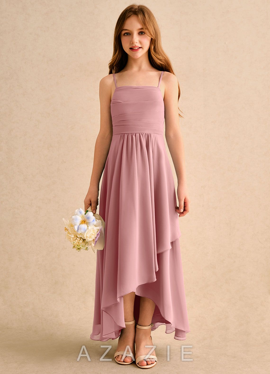 Azazie Twilight Dance Girls Formal Dusty Rose A-Line Pleated Chiffon Dress dusty_rose