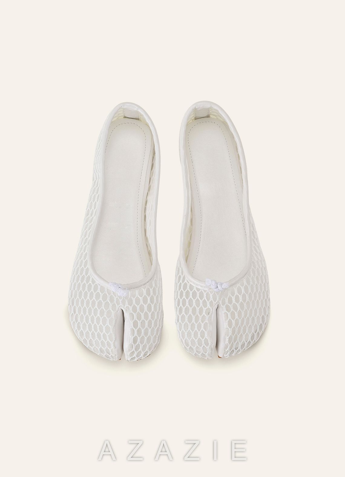 Mesh Split-Toe Tabi Fold Ballerina Ballet Flats  ivory