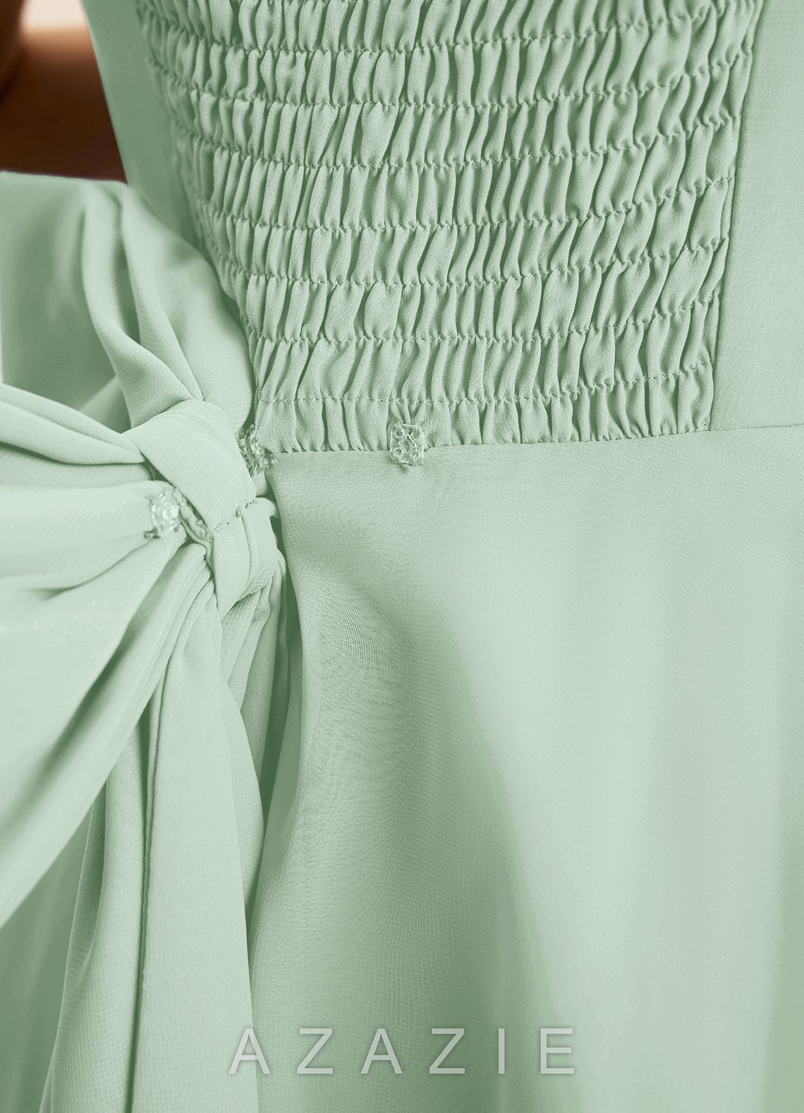 Azazie Arie Junior Agave A-Line Ruched Chiffon Dress agave