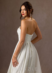 Azazie Daliah Diamond White A-Line Strapless Floral Jacquard Dress