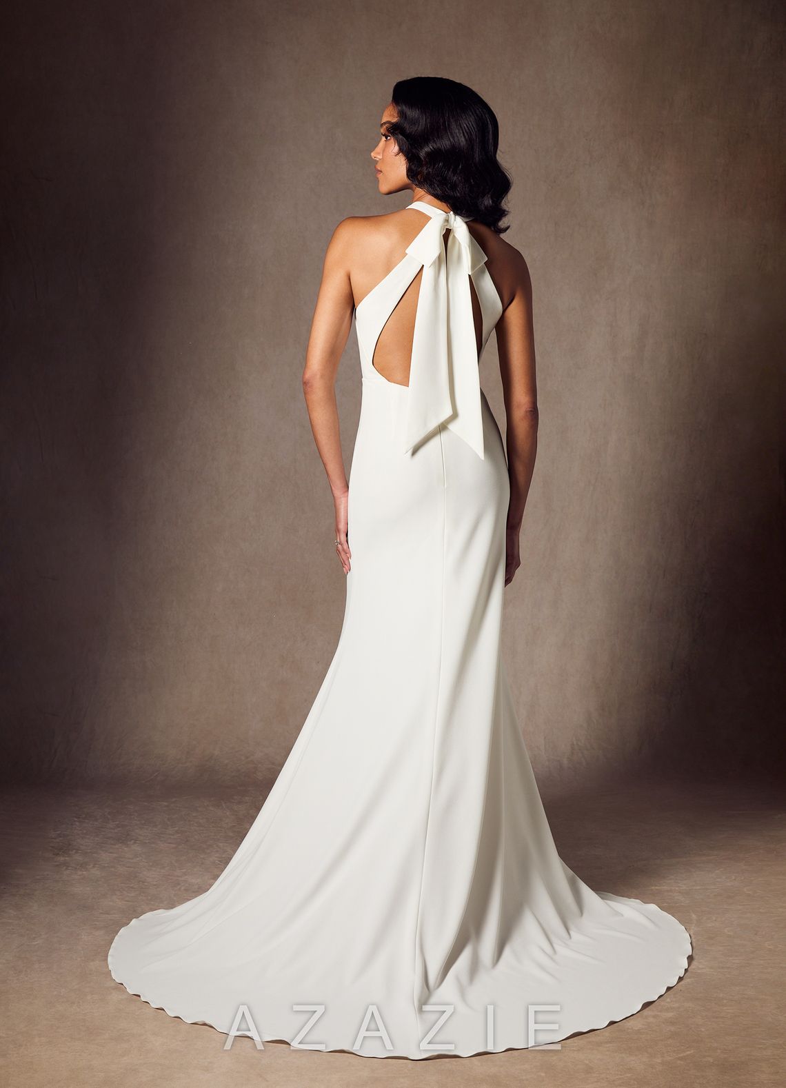 Azazie Aerith Wedding Dress Diamond White Sheath Bow Stretch Crepe Dress diamond_white