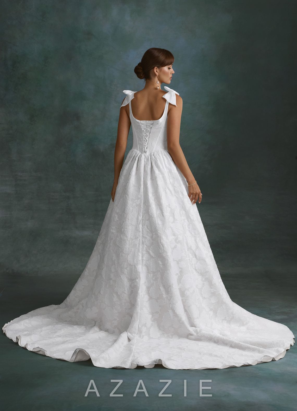 Azazie Rosalinda Diamond White Ball-Gown with Pockets Floral Burnout Dress diamond_white
