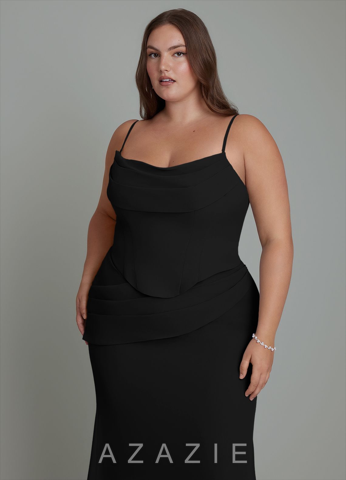 Azazie Sorrel Black Mermaid Corset Chiffon Dress black