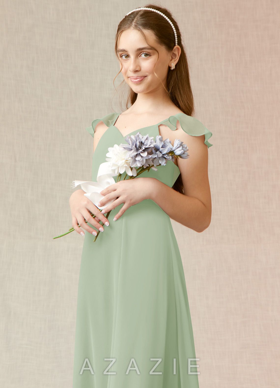 Azazie Everett Junior Dusty Sage A-Line Chiffon Dress dusty_sage