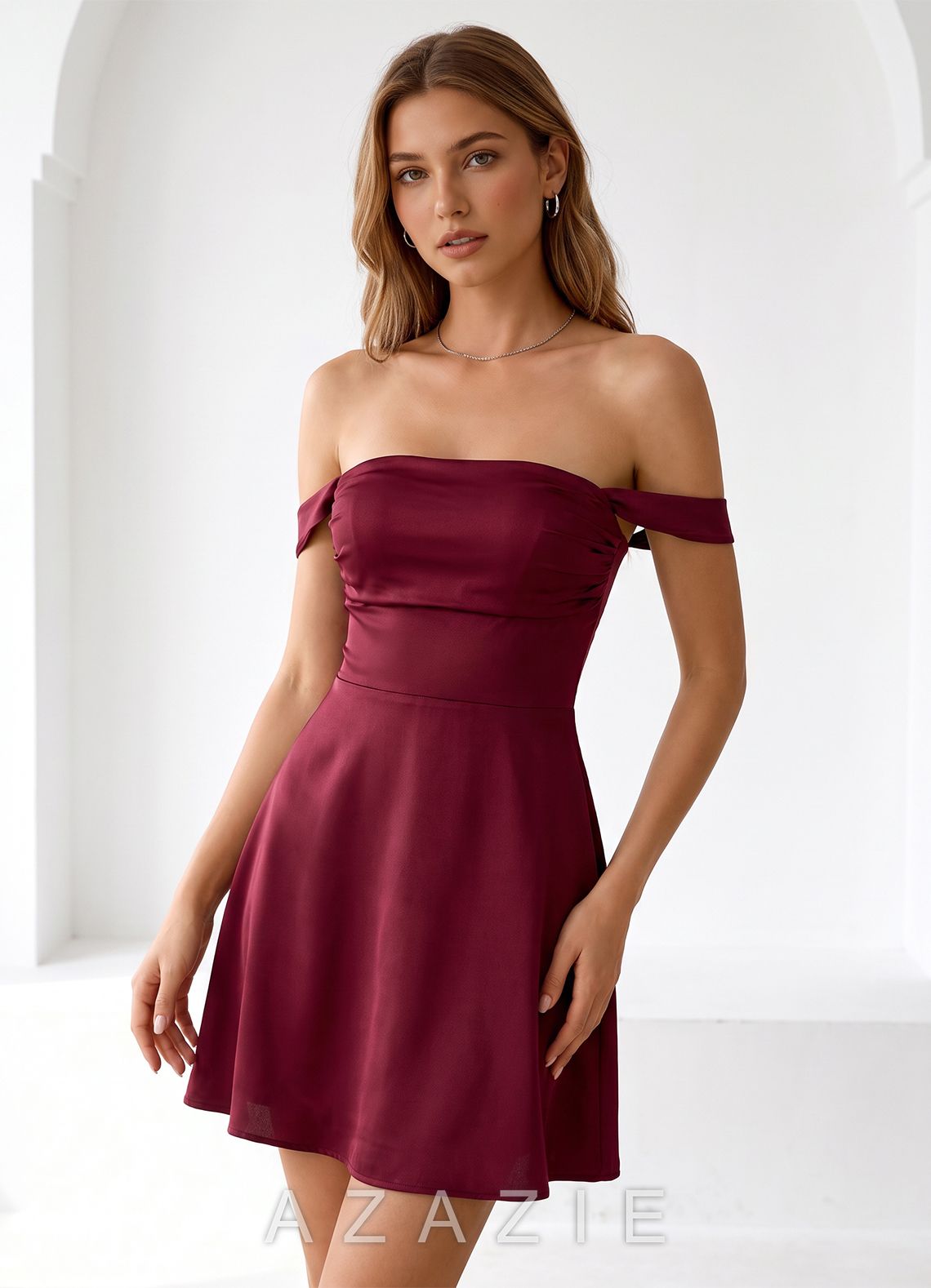 Sidonie Wine Satin Lace Up Back Mini Dress