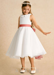 Azazie Dani Ivory Salmon Pink A-Line Bow Chiffon Dress