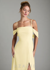 Azazie Mercedes Lemon Sorbet A-Line Off the Shoulder Chiffon Dress lemon_sorbet