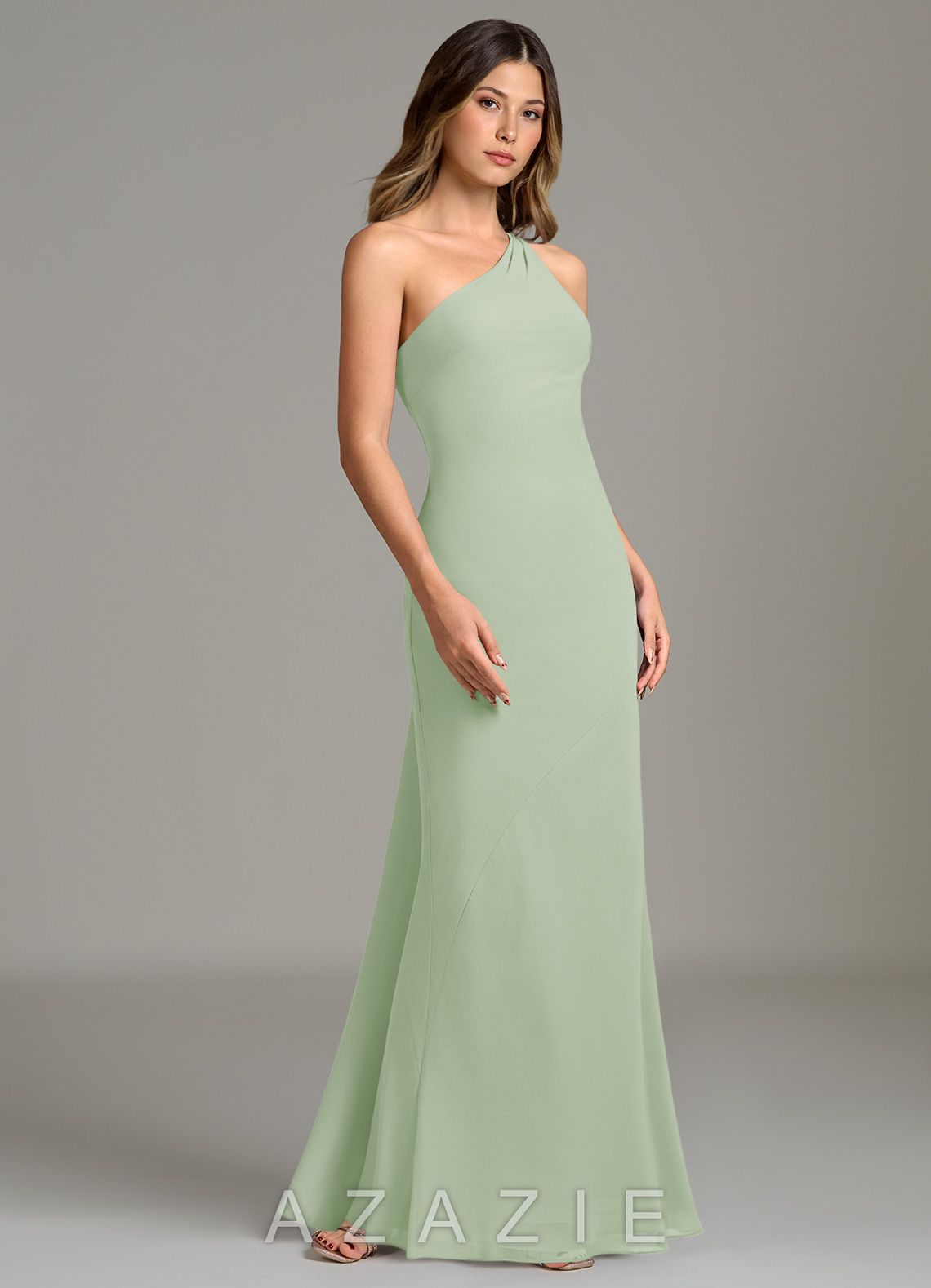 Azazie Juniper Dusty Sage Mermaid One Shoulder Chiffon Dress dusty_sage