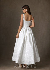 Azazie Verina Diamond White A-Line with Pockets Floral Jacquard Dress