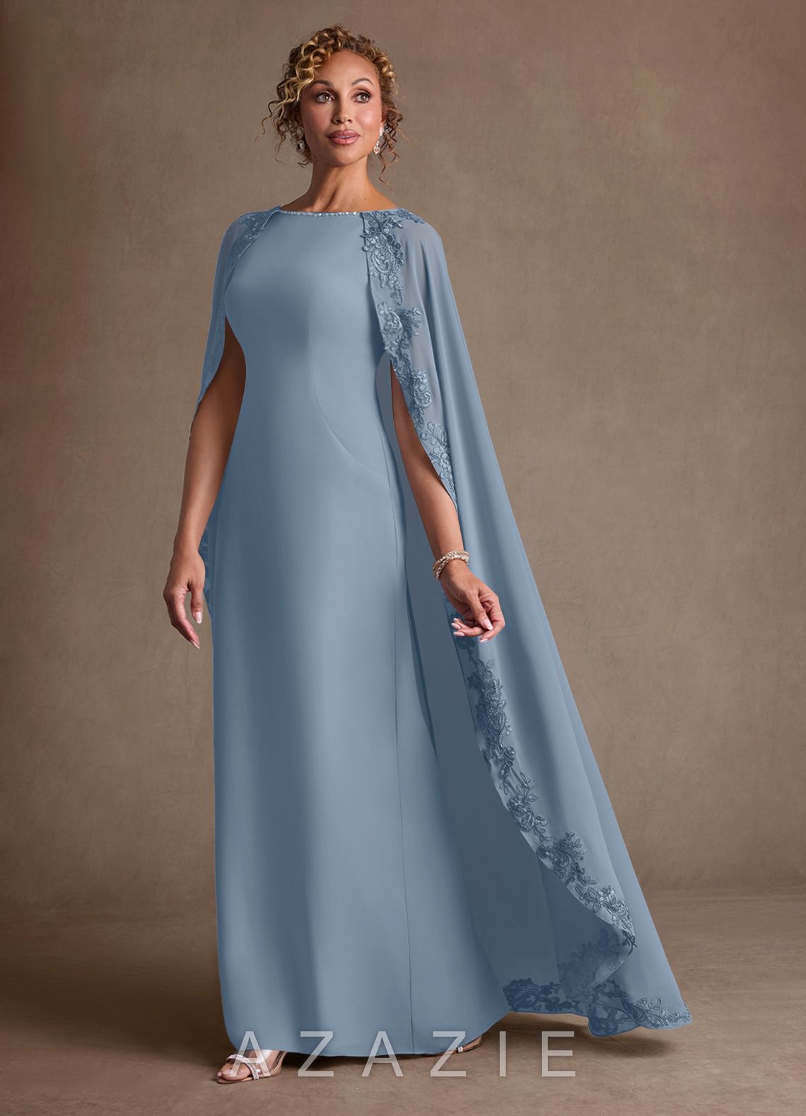 Azazie Artemisia Dusty Blue Sheath Lace Chiffon Dress dusty_blue
