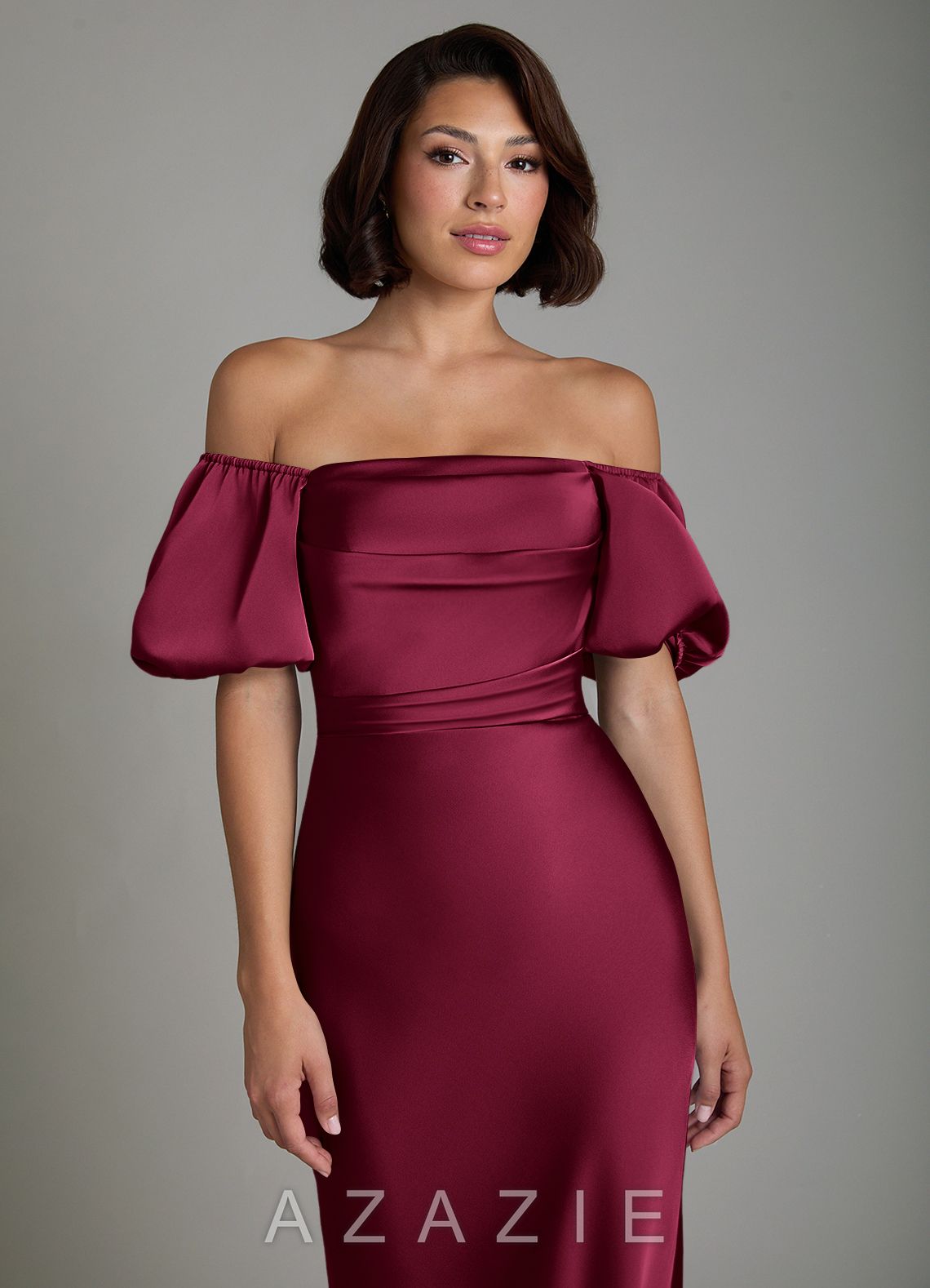 Azazie Lea Burgundy Mermaid Off the Shoulder Stretch Satin Convertible Dress burgundy