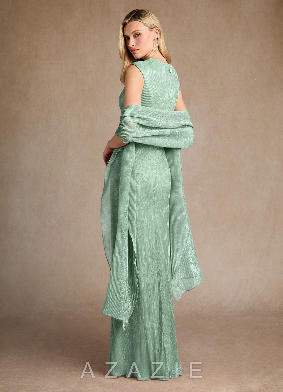 Azazie Salem Aquamarine A-Line Pleated Metallic Mesh Dress aquamarine