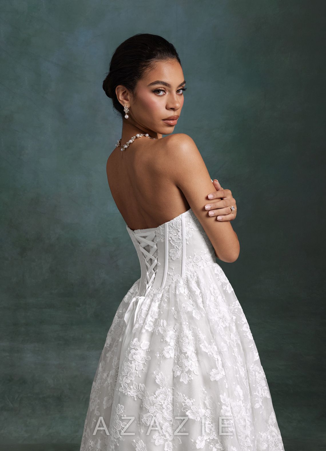 Azazie Brooklyn Diamond White Ball-Gown Strapless Lace Dress diamond_white