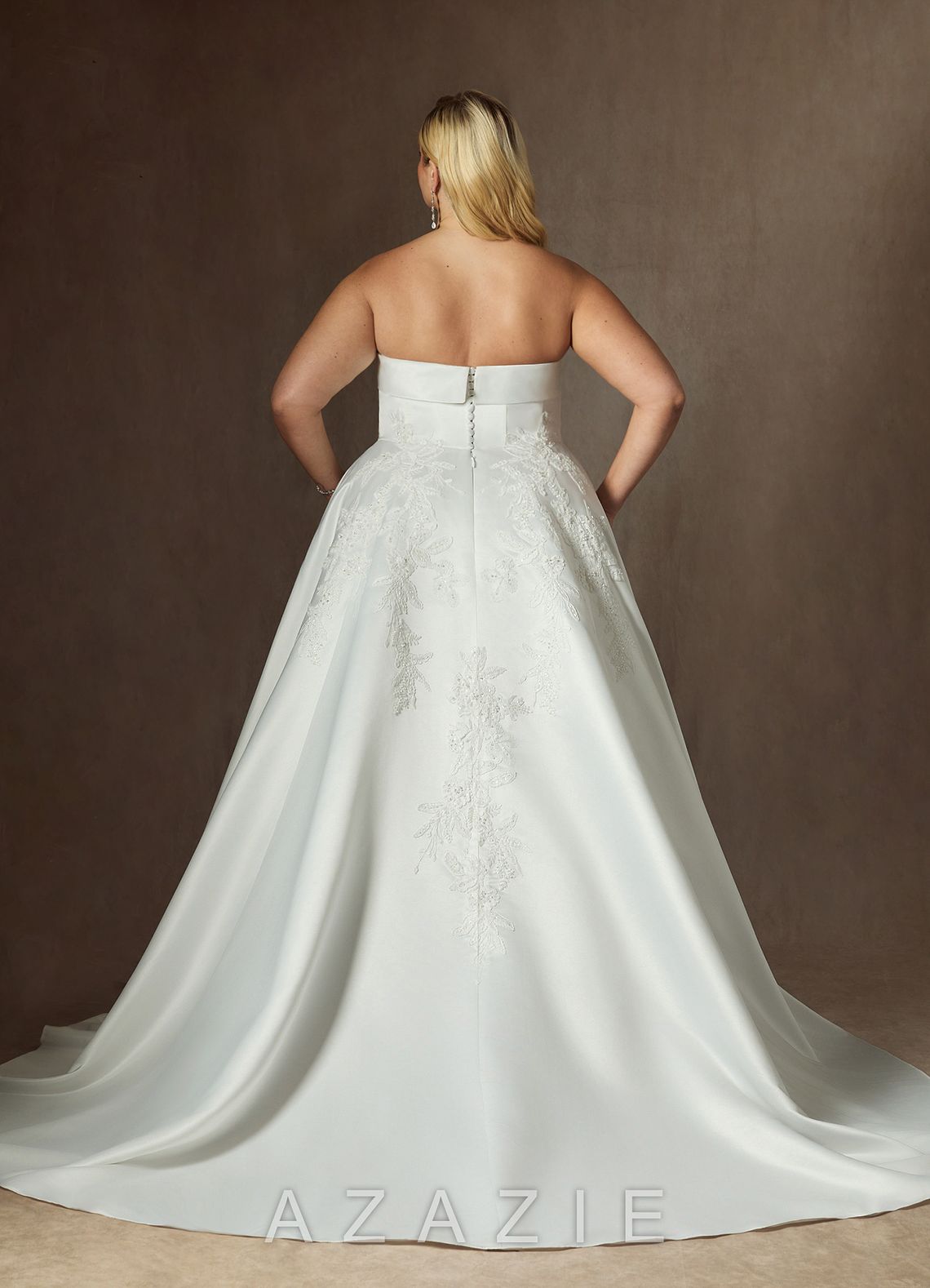 Azazie Fernanda Diamond White Ball-Gown Strapless Satin Dress diamond_white