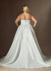Azazie Fernanda Diamond White Ball-Gown Strapless Satin Dress diamond_white